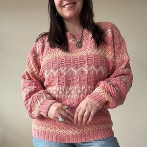 L.L. Bean Pink Patterned Crewneck Sweater